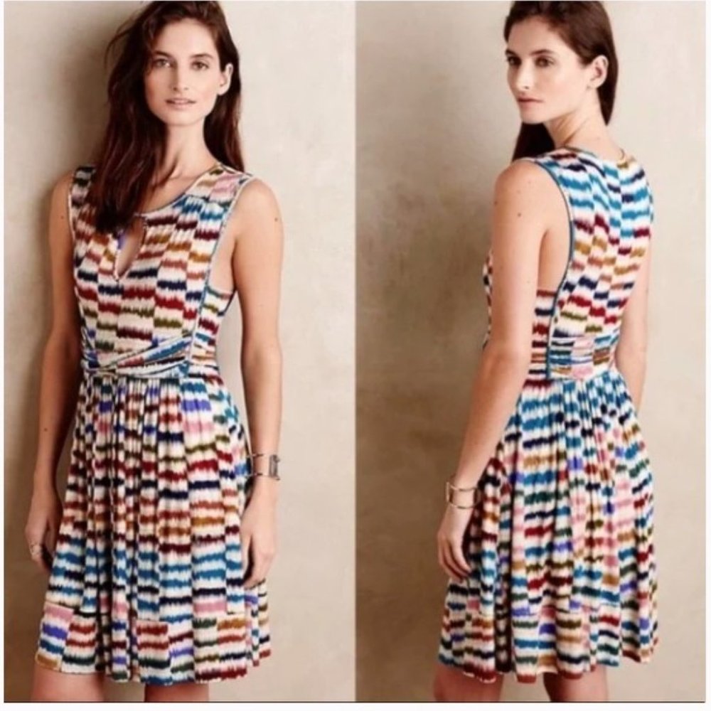 ANTHRO Maeve Sennebec Fit and Flare Stretch Multicolor Dress 👗